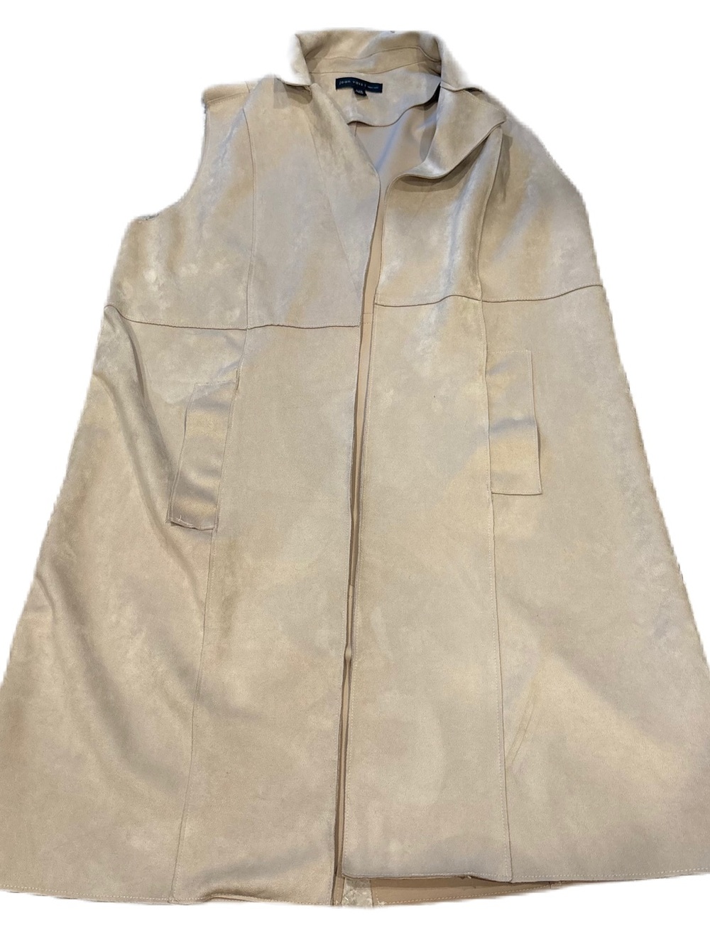 Joan Vass Cream Faux Suede Sleeveless Long Vest Large Western Boho